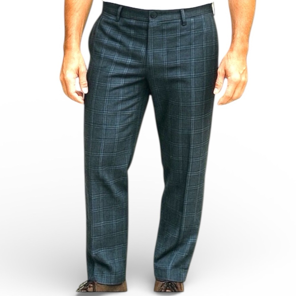 ADIDAS Blue Plaid Golf Pants Flat Front Straight Leg Climalite